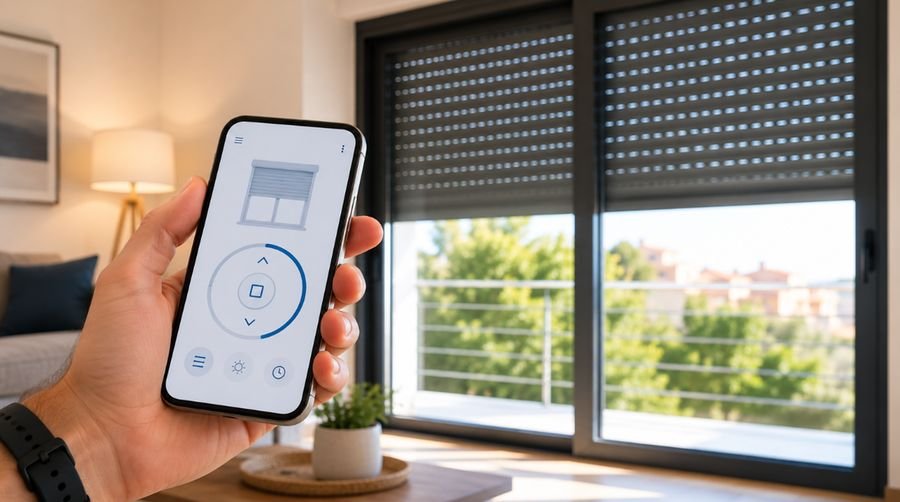 Control de persianas motorizadas desde una app móvil en un salón